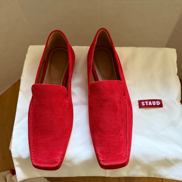 Staud Size 37 US 7 NEW Chili Red Becks Soft Suede Slip On Square Toe Loafer Shoe - Picture 7 of 16